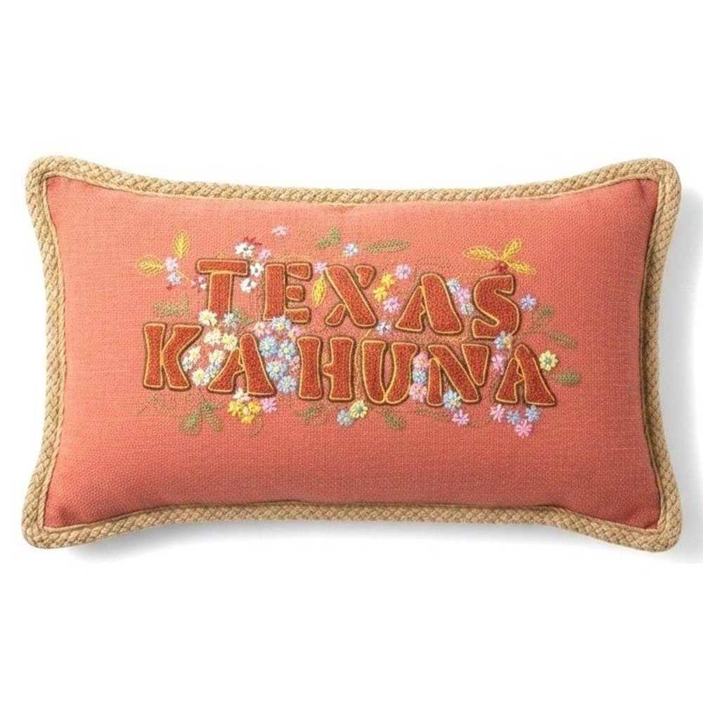 Texas Kahuna Embroidered Lumbar Pillow Coral Floral Boho Western Decor 20x9 Gift